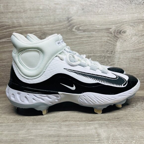 Nike Alpha Huarache Elite 4 Mid Baseball Cleats Men's 7.5 White Black FD2744-101 - Picture 8 of 11
